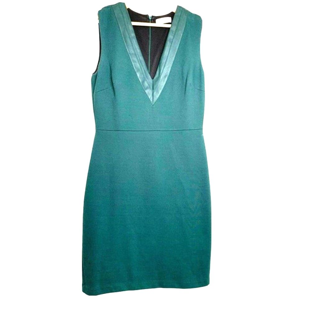 Bailey 44 Hunter Green Vegan Leather Contrast V Neckline Details Bodycon Dress L